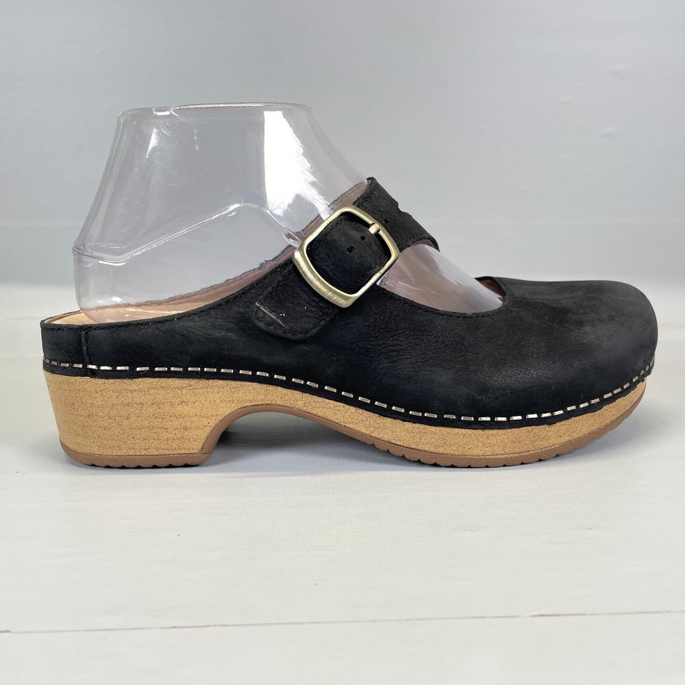 Dansko Britney Clogs Womens Size 37 Black Nubuck Mary Jane Buckle Comfort Shoes